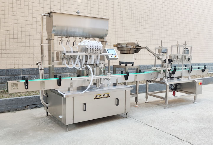 全自动灌装生产线-瓶装香油灌装压盖流水线实拍展示